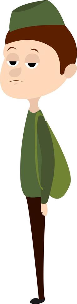 Rookie soldier, illustration, vector on white background.