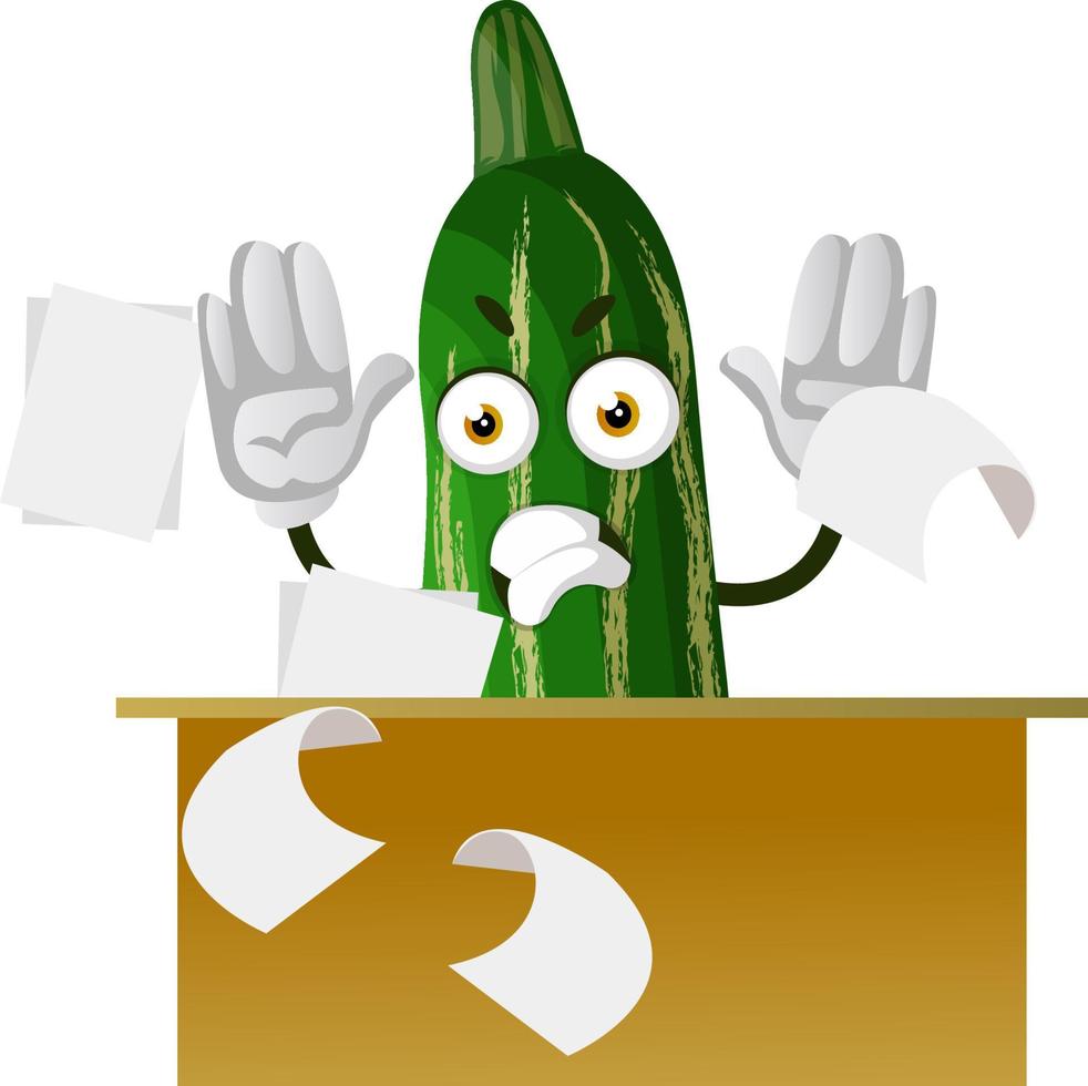 pepino con papeles, ilustración, vector sobre fondo blanco.