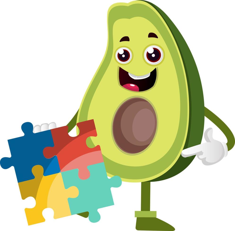 Avocado with puzzle, illustration, vector on white background.