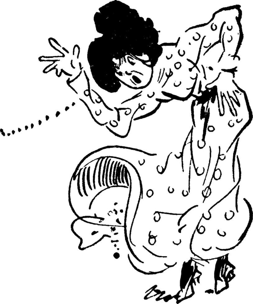 mujer con falda con volantes, ilustración vintage. vector