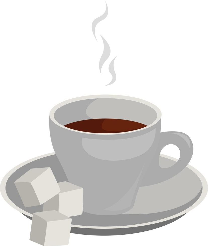 Cup of coffee with sugar cubes, illustration, vector on white background