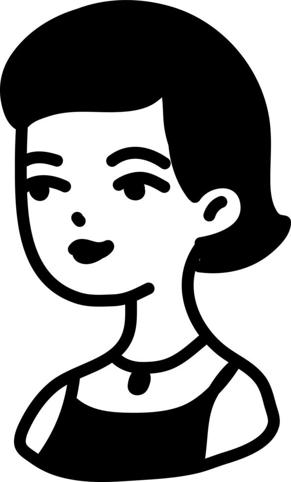 chica con flequillo muy corto, icono de ilustración, vector sobre fondo blanco