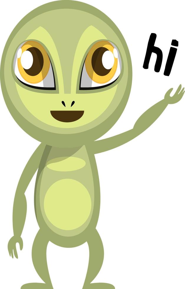 Alien diciendo hola, ilustración, vector sobre fondo blanco.