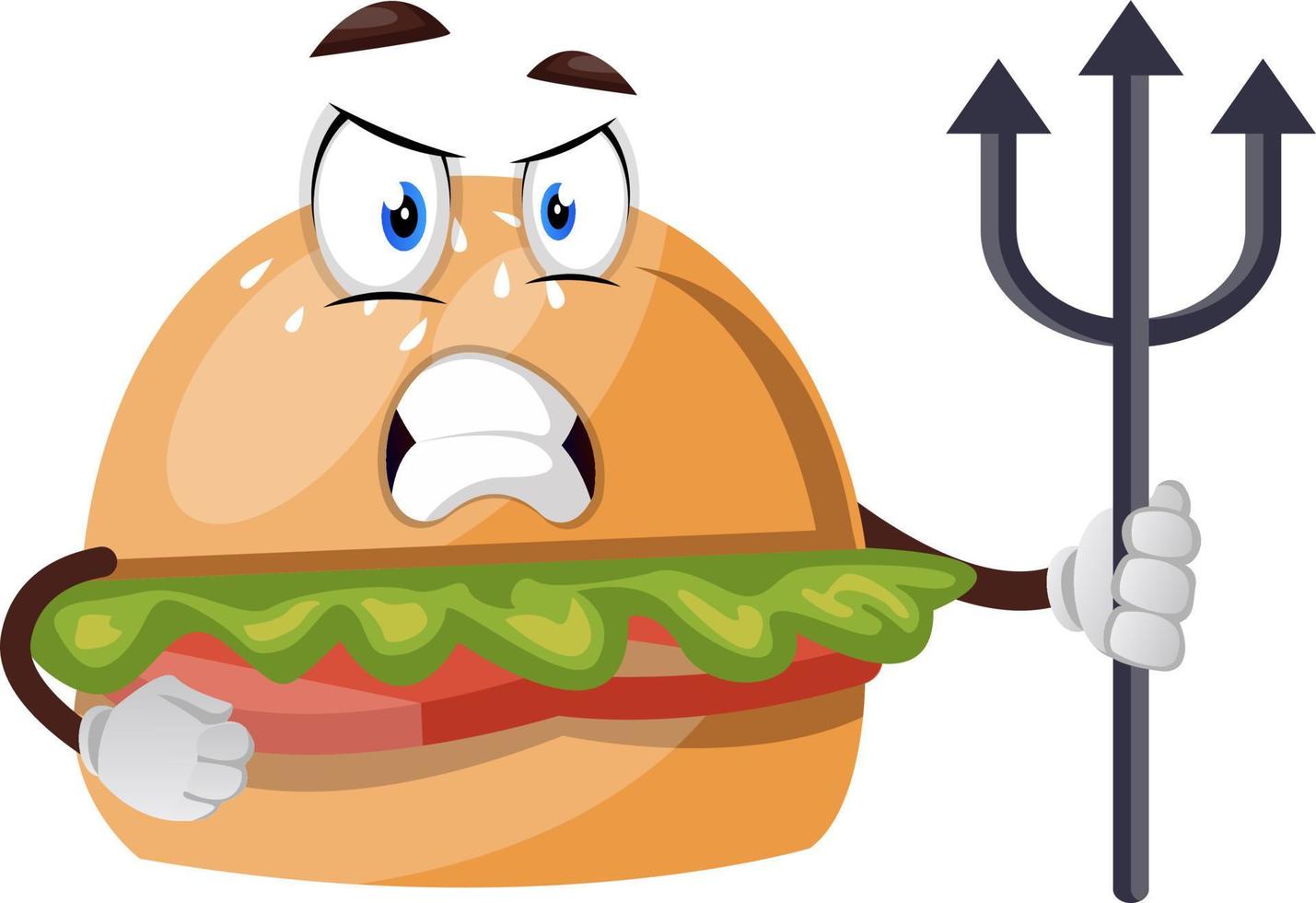 Burger with spear, illustration, vector on white background.