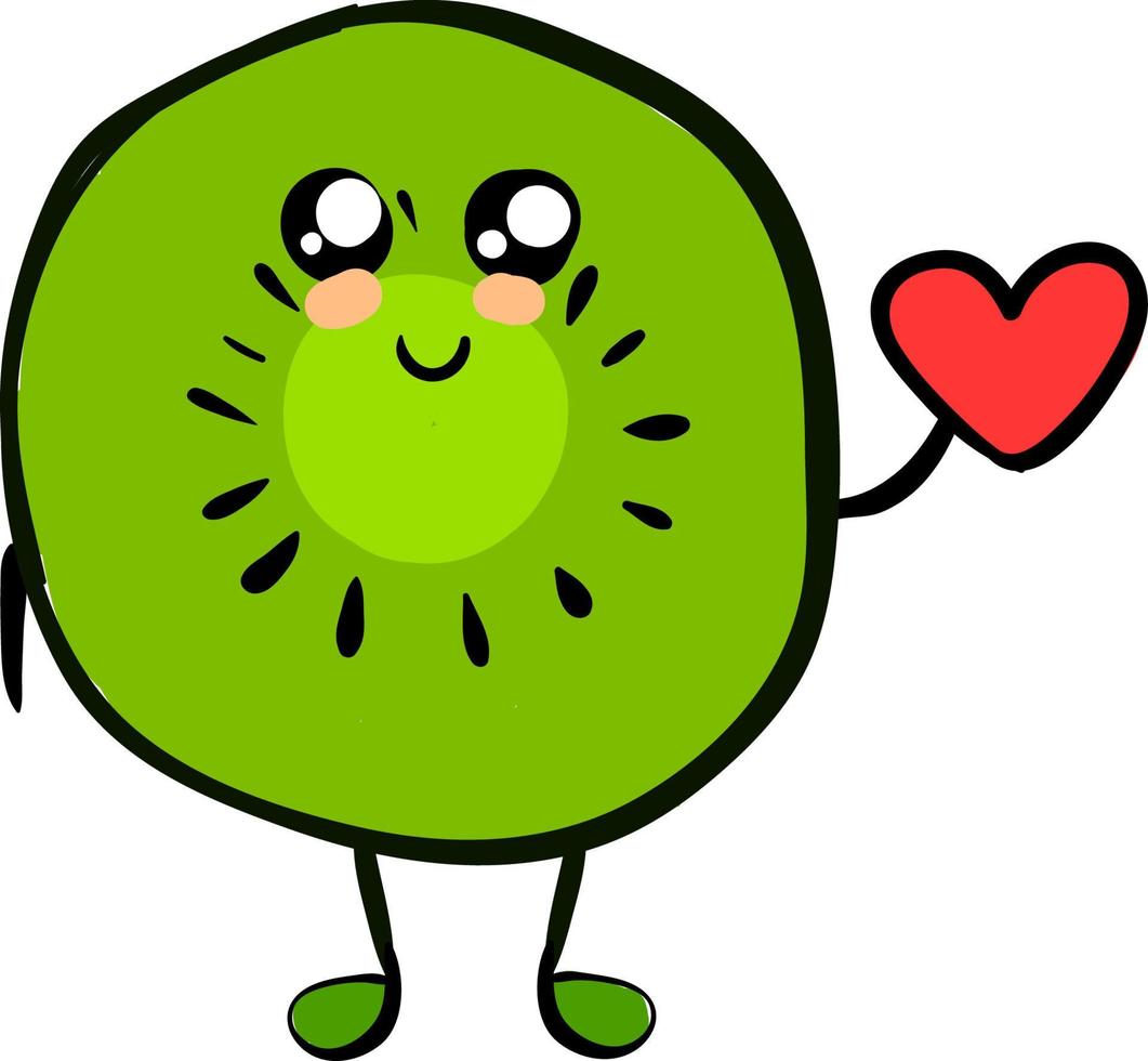 Kiwi holding a little heart, illustration, vector on white background.