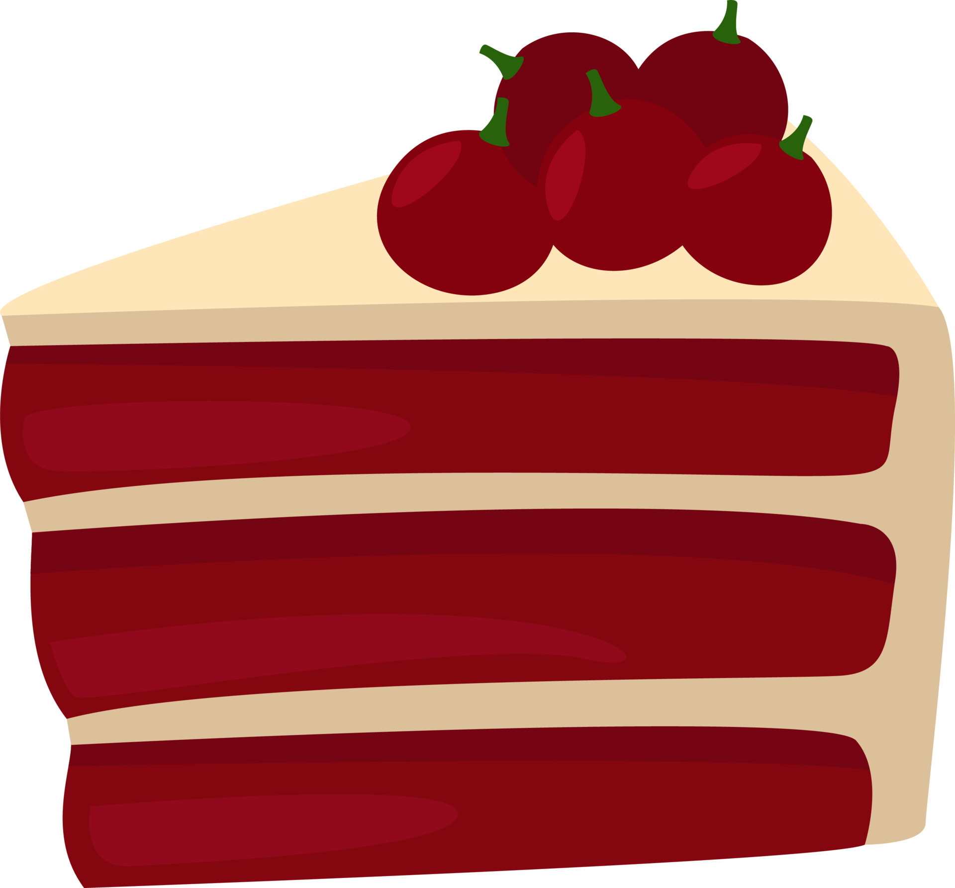 One slice of red velvet cake, illustration, vector on a white