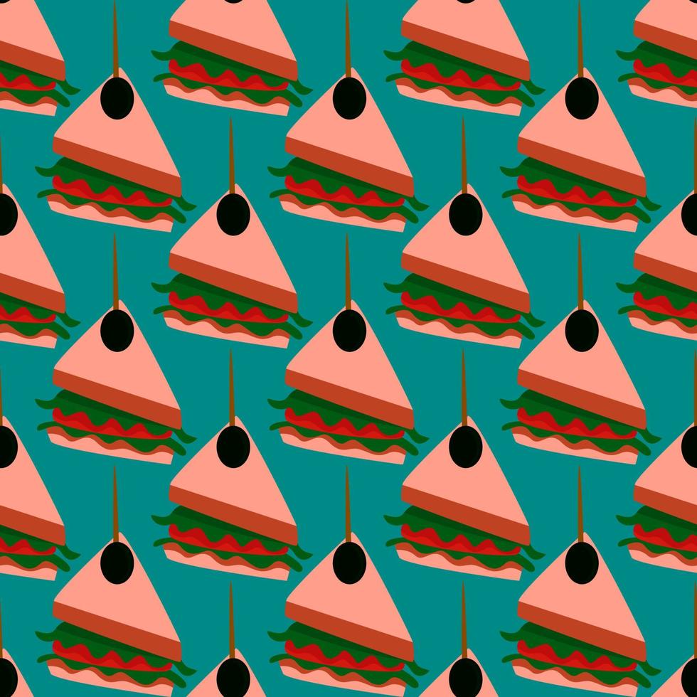Club sandwich pattern, seamless pattern on blue background. vector