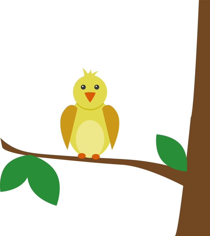 Bird on branch, illustration, vector on white background.