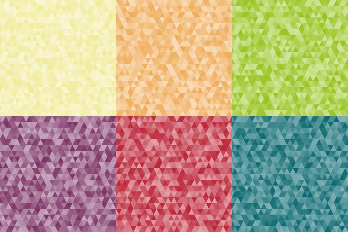 Set of abstract yellow, orange, green, blue, red, purple colors geometric triangles shapes mosaic pattern background vector