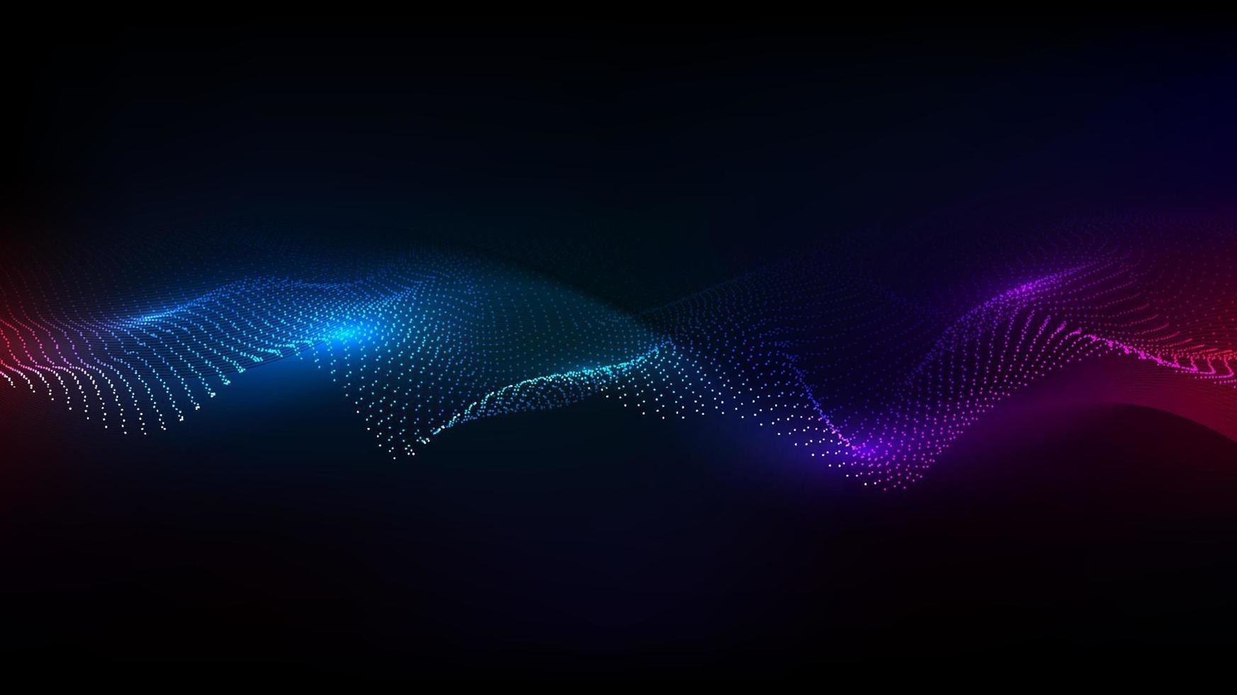 Abstract neon lights dots particles dynamic wave flowing on dark background technology digital futuristic concept vector