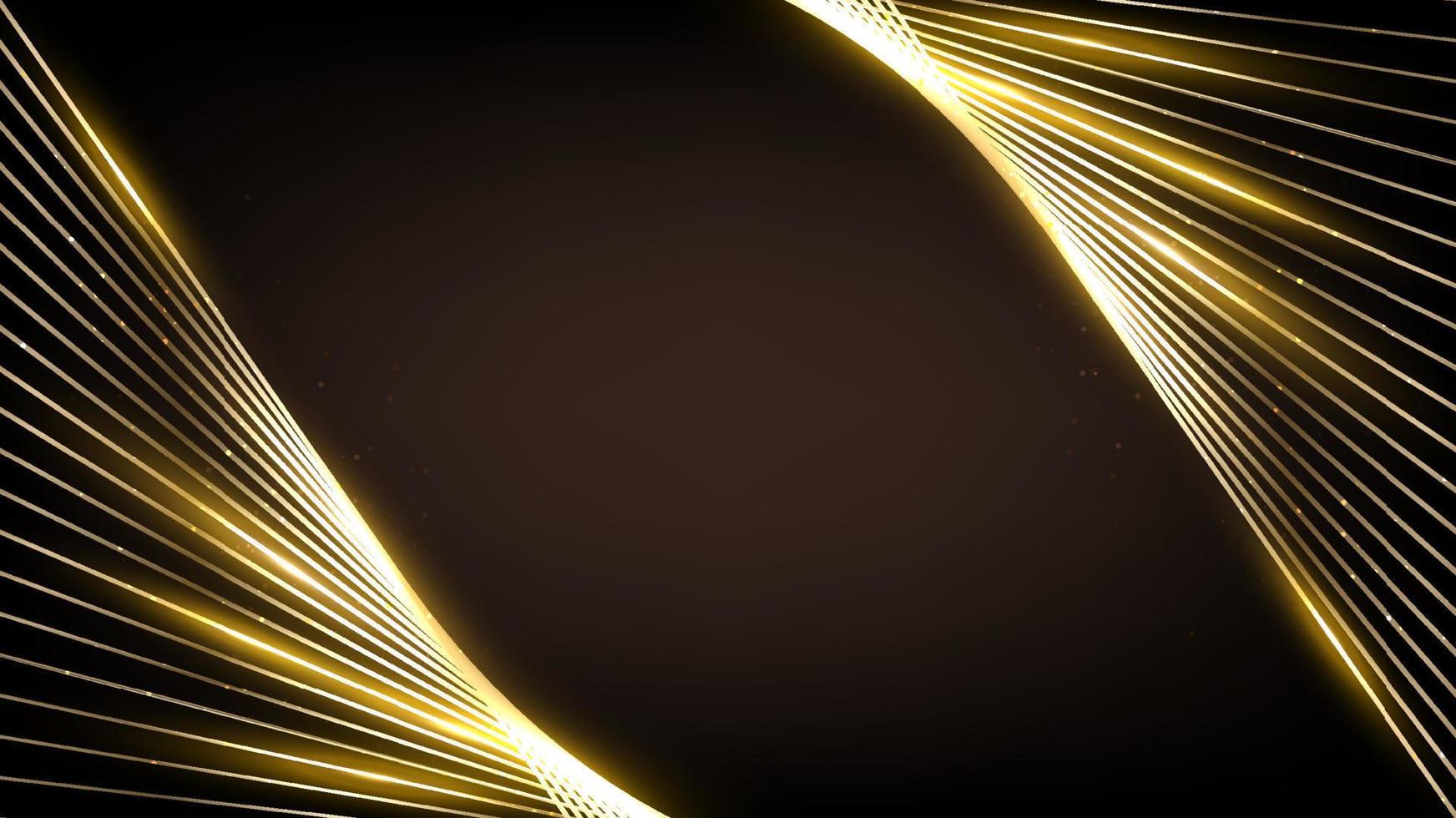 Abstract template golden lines pattern decoration with gold glitter and lighting effect isolated on black background luxury style vector