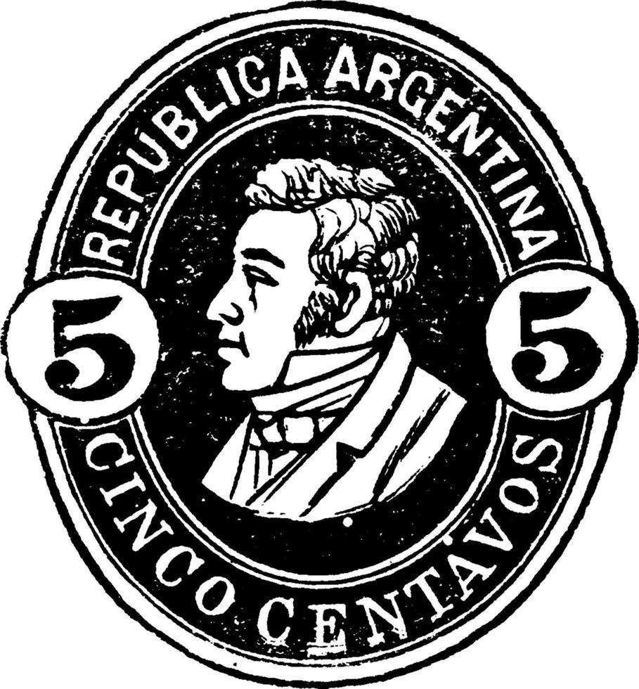 república argentina cinco centavos sobre, 1876, ilustración vintage vector