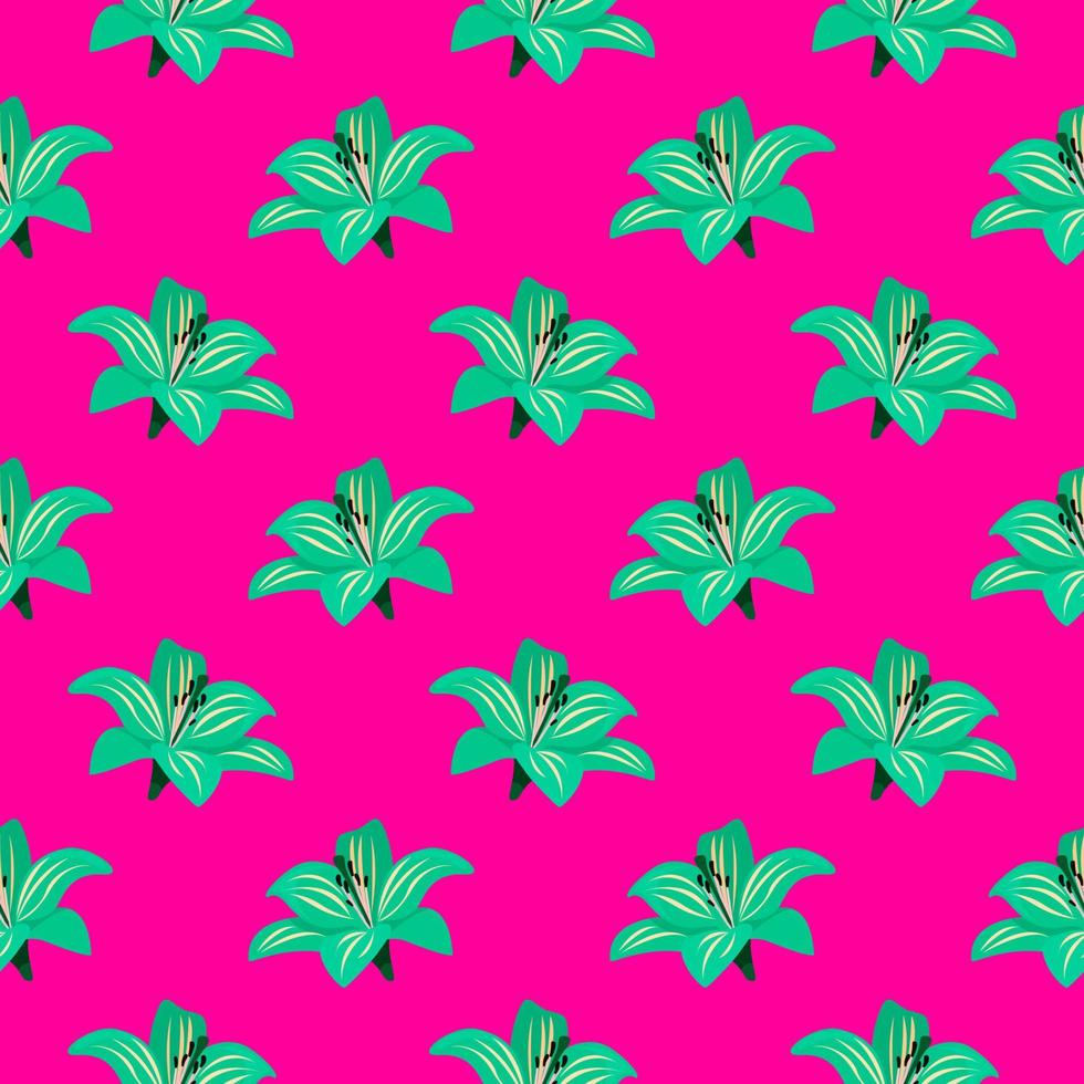 Green flowers,seamless pattern on hot pink background. vector