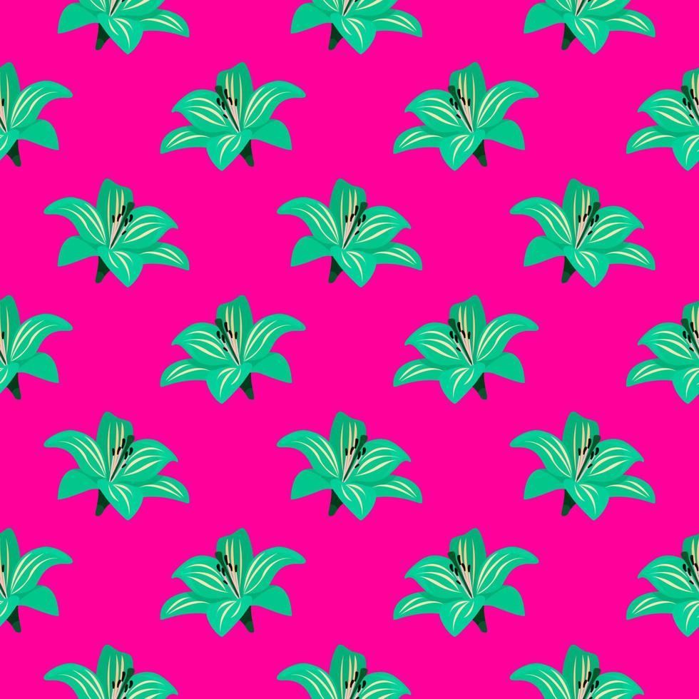Green flowers,seamless pattern on hot pink background. vector
