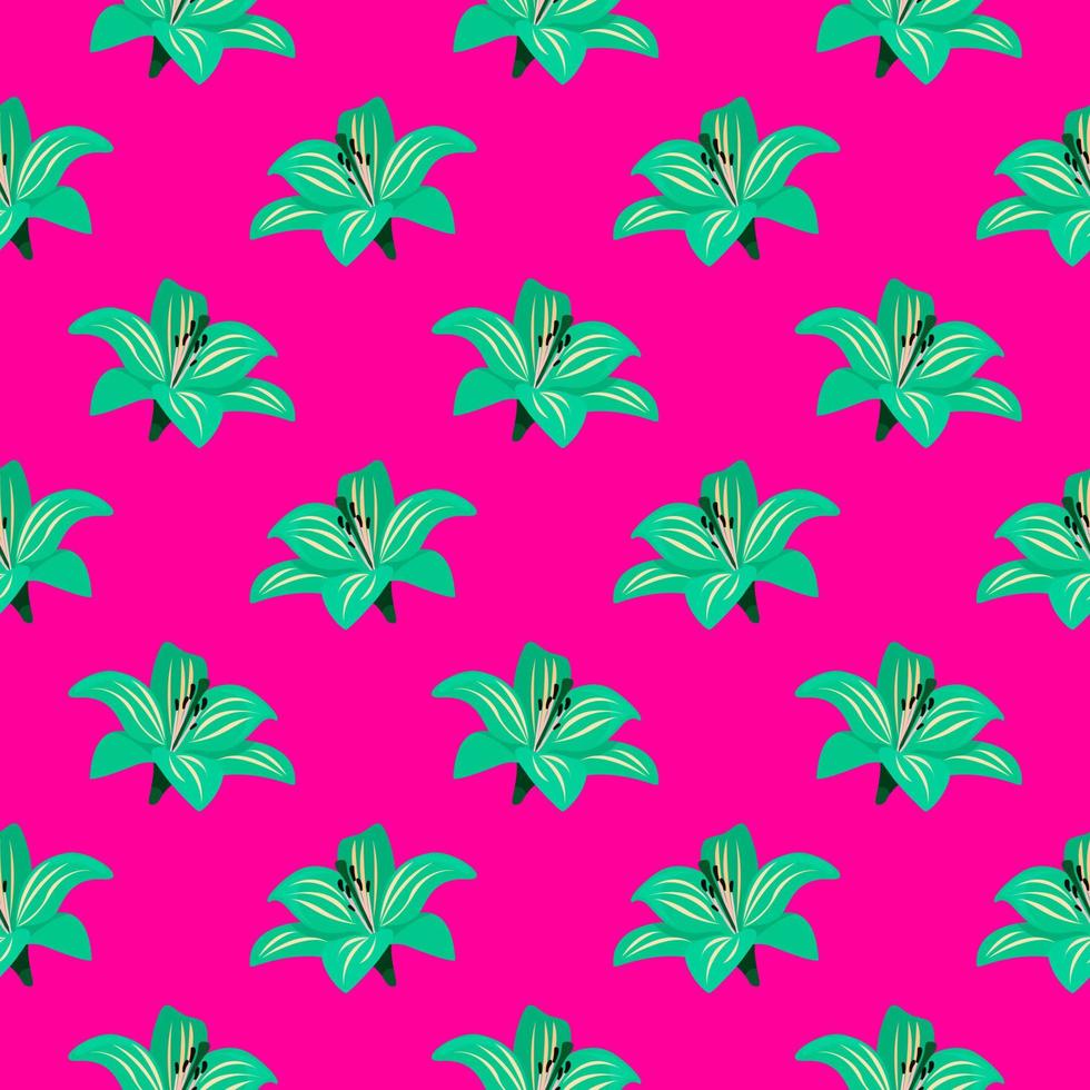 flores verdes, patrón sin costuras sobre fondo rosa fuerte. vector