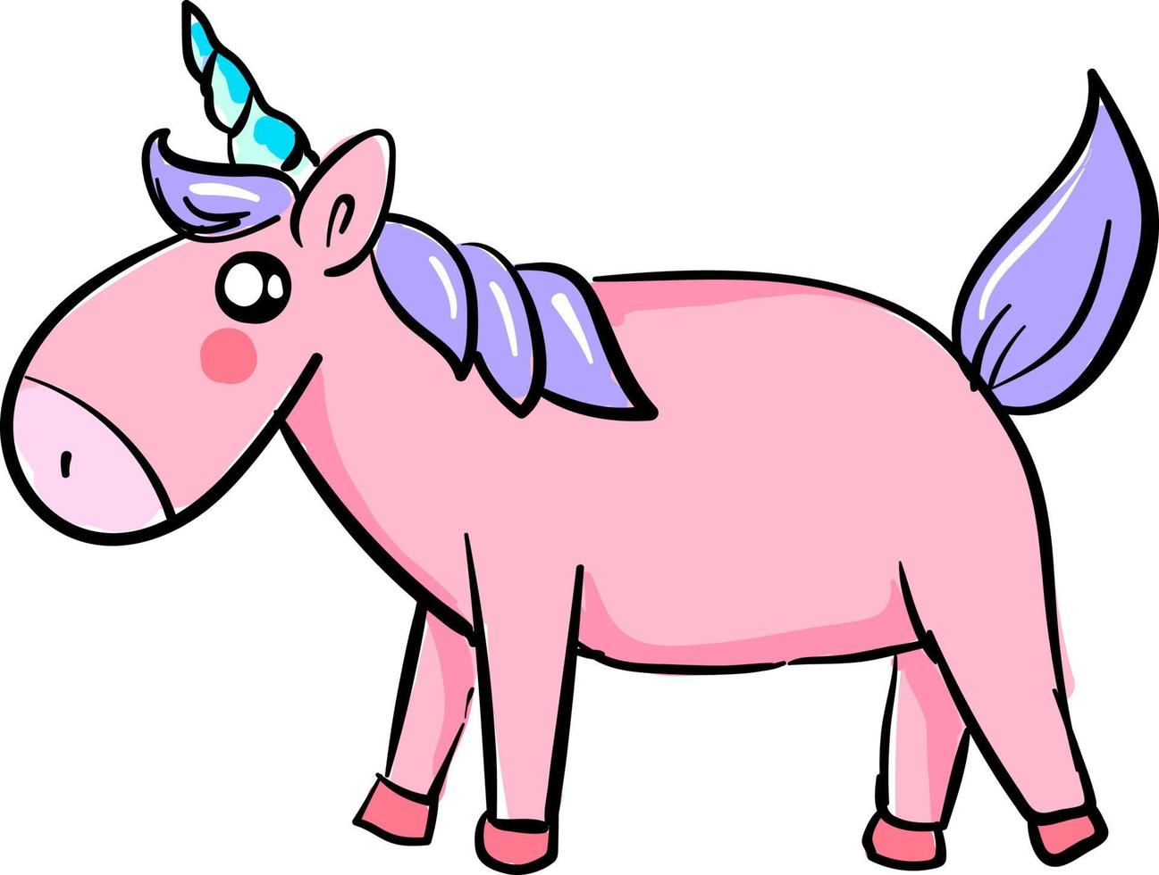 Unicornio rosa, ilustración, vector sobre fondo blanco.