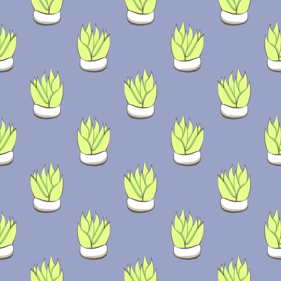 Aloe vera in a pot , seamless pattern on a purple background. vector