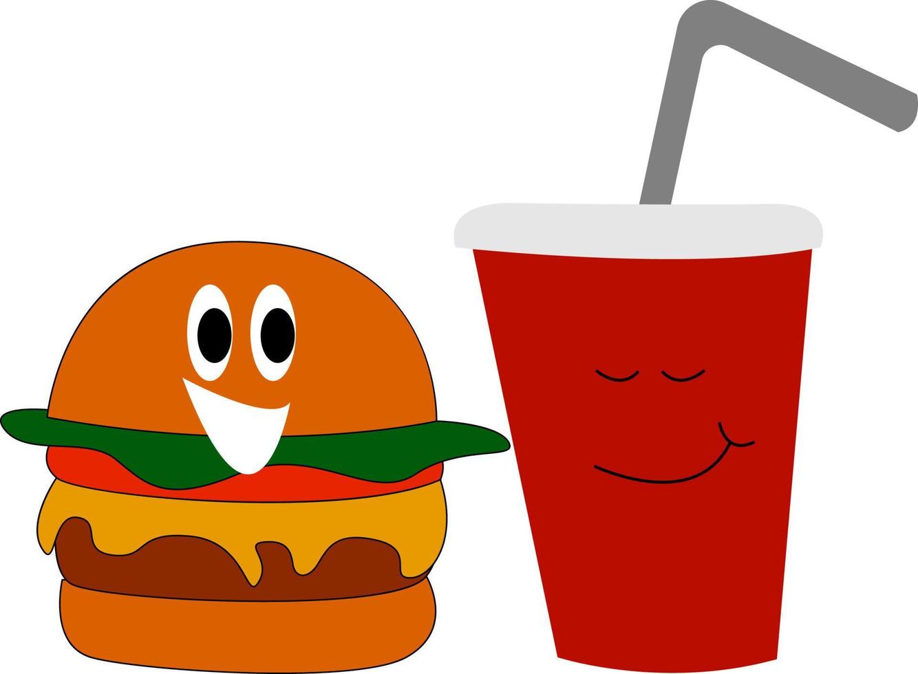 Burger and coke, illustration, vector on white background.