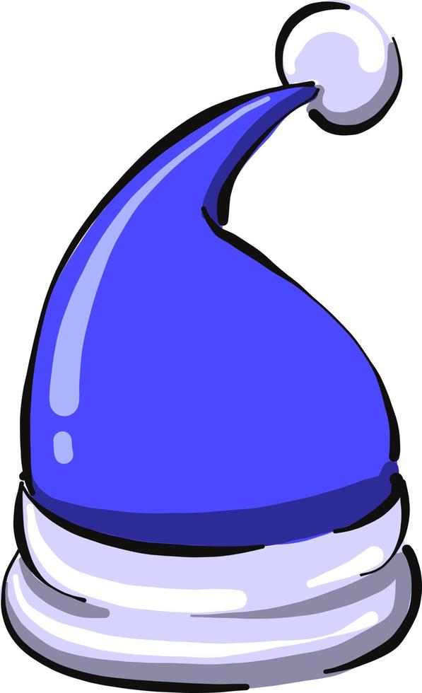 Blue santa claus hat, illustration, vector on white background.