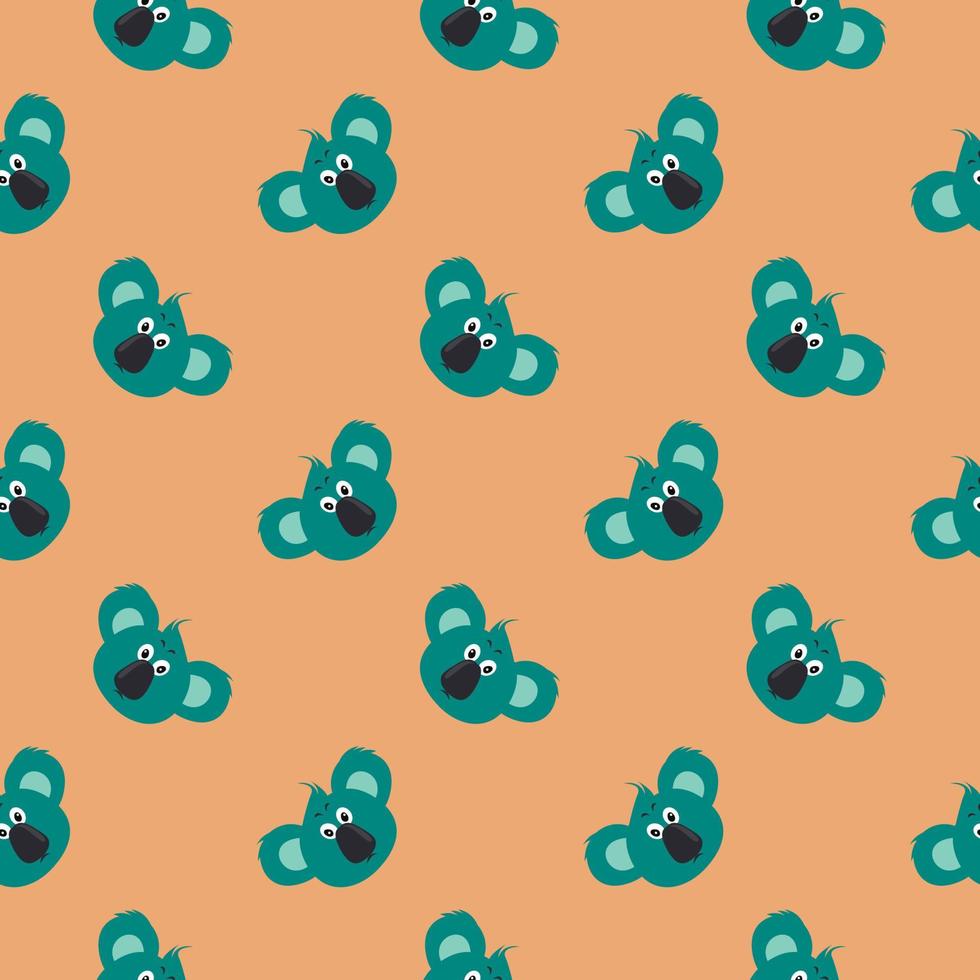 Blue koala head , seamless pattern on a orange background. vector