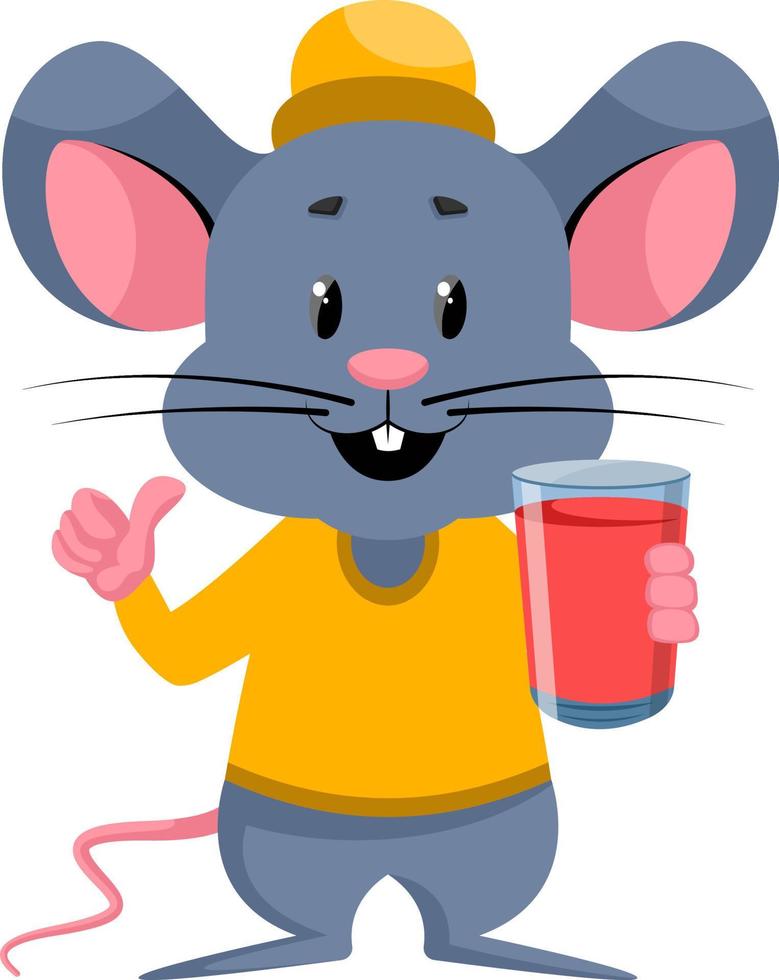 Mouse with juice, illustration, vector on white background.