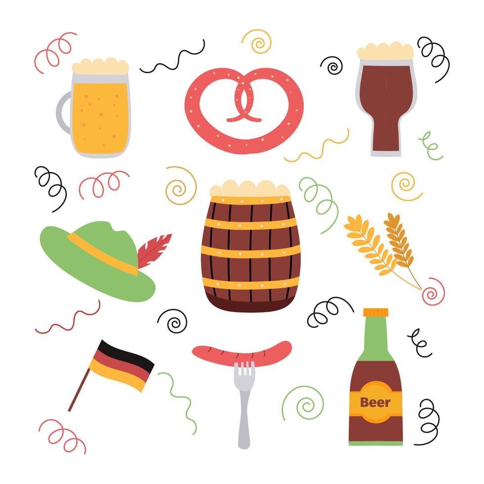 A set of items for the Oktoberfest festival on a white background vector