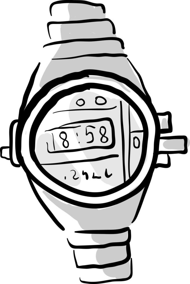 Wristwatch drawing, illustration, vector on white background.