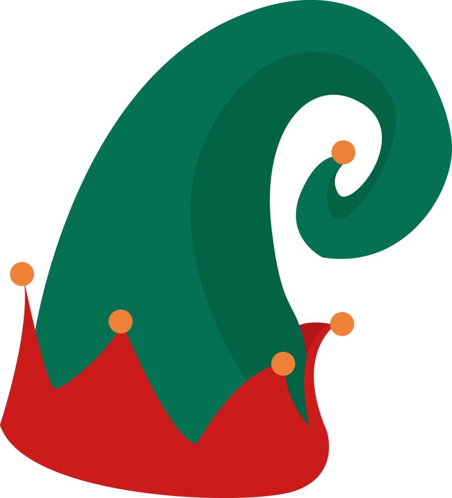Green elf hat, illustration, vector on white background.