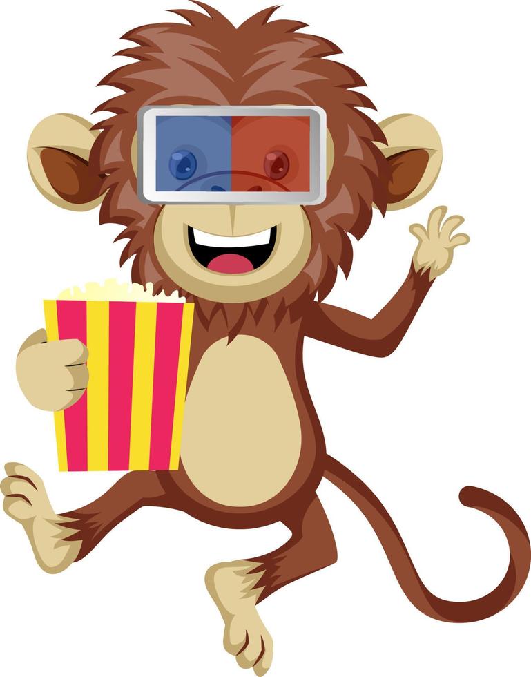 Monkey with 3d glasses, illustration, vector on white background.