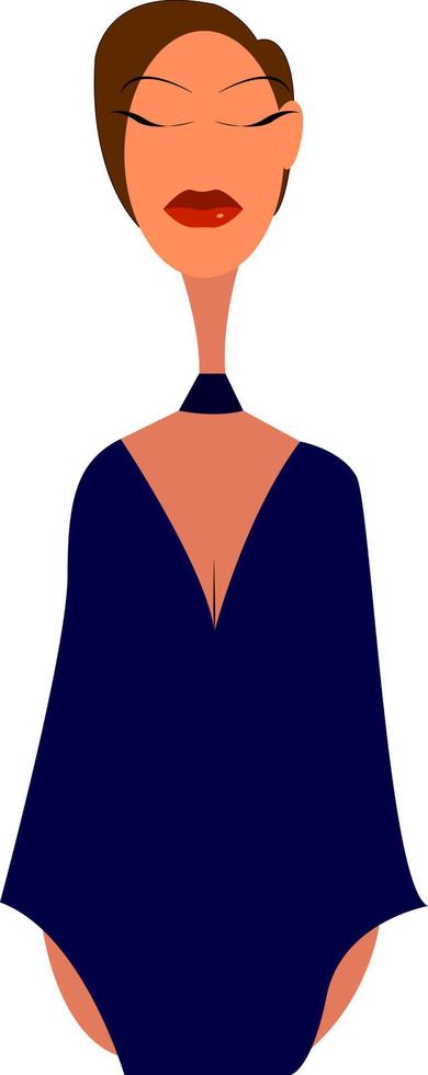 Woman in blue, vector or color illustration.