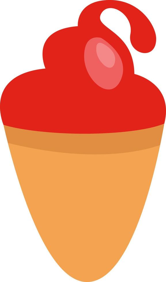Red scoops of ice cream in cone, illustration, vector on a white background.