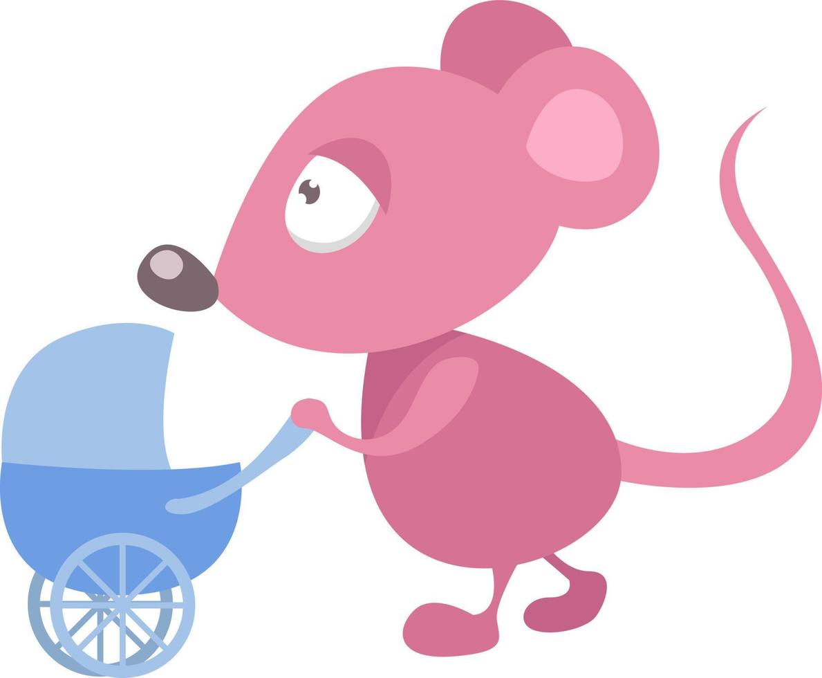 Mouse mom with a stroller,illustration,vector on white background vector