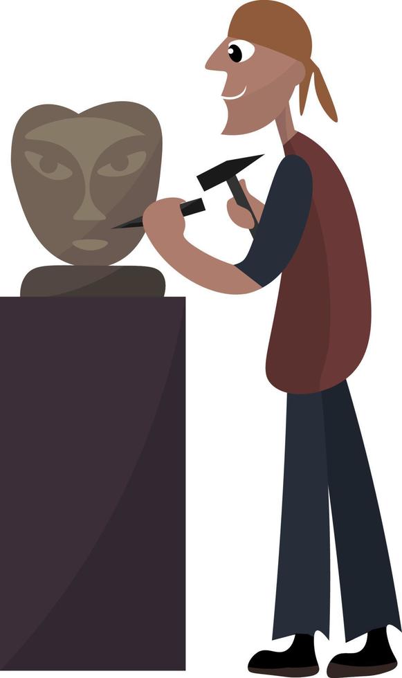 Sculptor working, illustration, vector on white background.