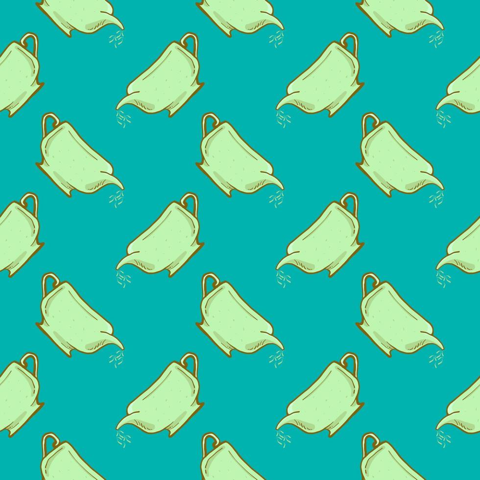 Green teapot , seamless pattern on a blue background. vector