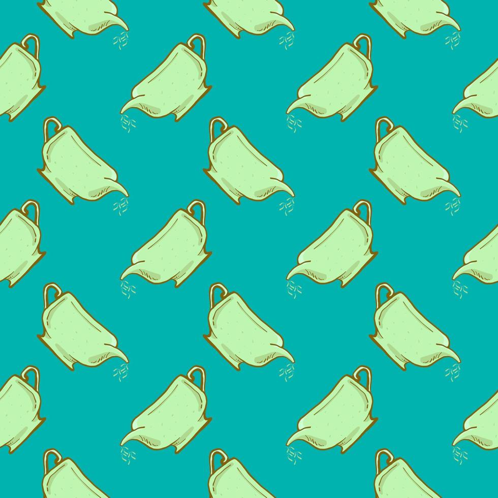 Green teapot , seamless pattern on a blue background. vector