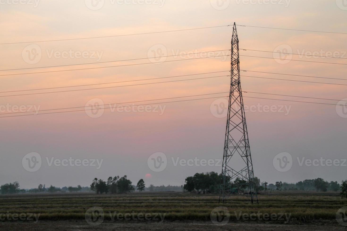 high voltage pole,High voltage tower with sky sunset background. photo