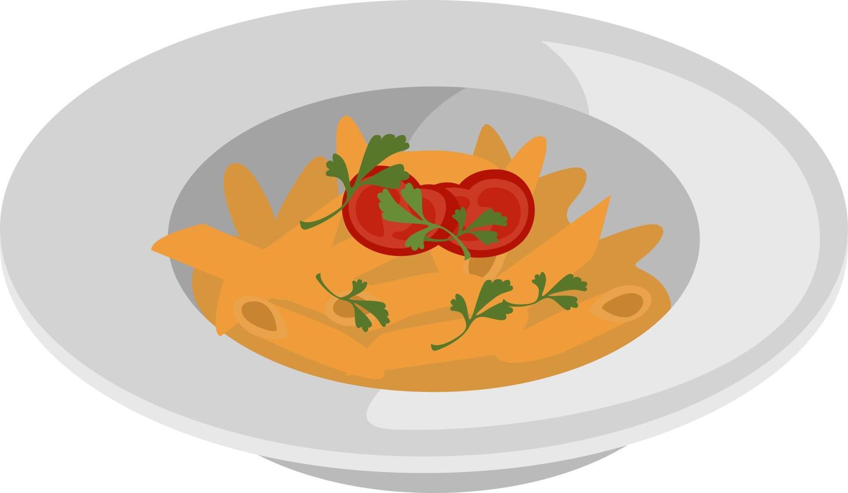 Penne in plate, illustration, vector on white background