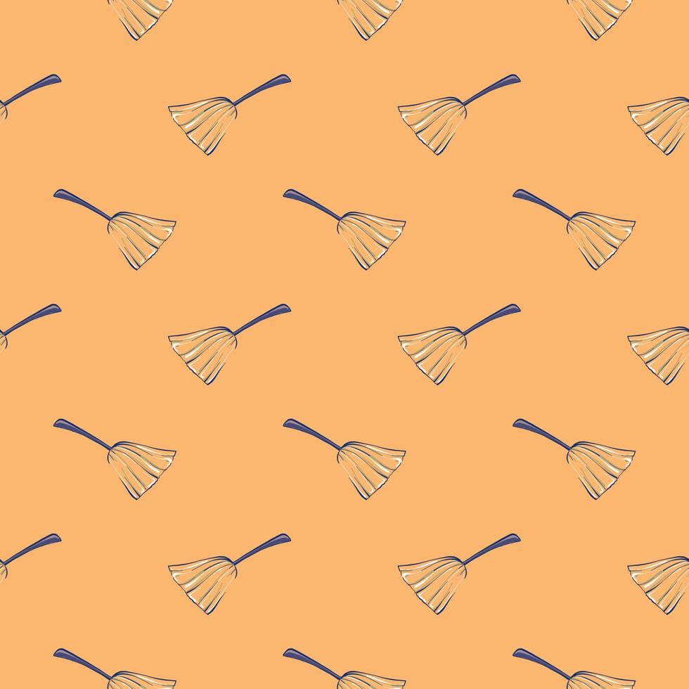Small broom , seamless pattern on a orange background. vector
