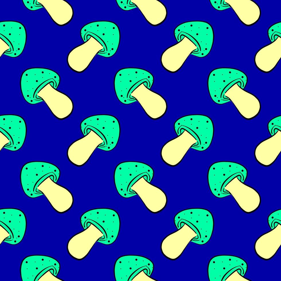 Green mushroom, seamless pattern on blue background. 13685067 Vector