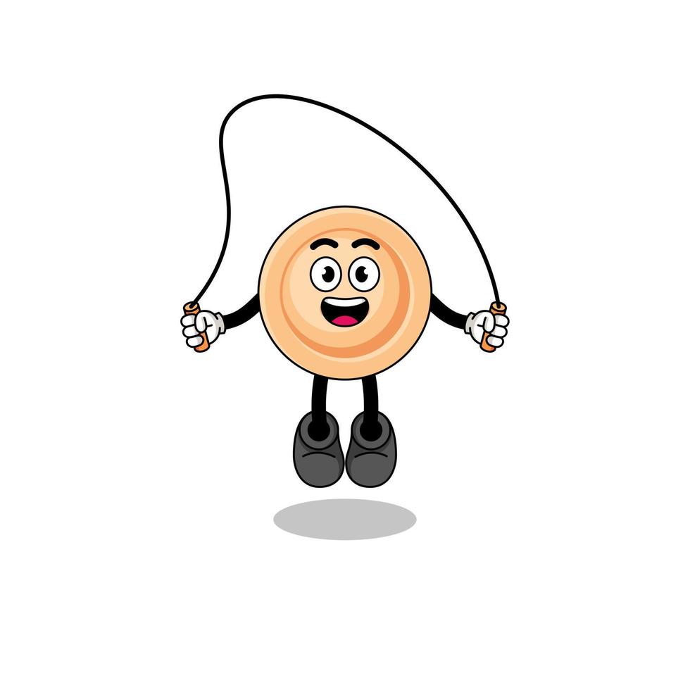 button mascot cartoon is playing skipping rope vector