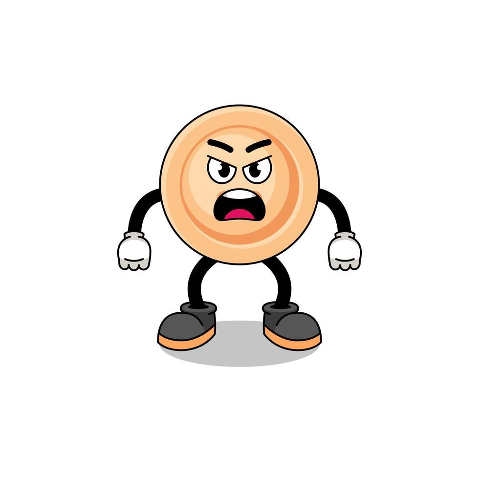 button cartoon illustration with angry expression vector