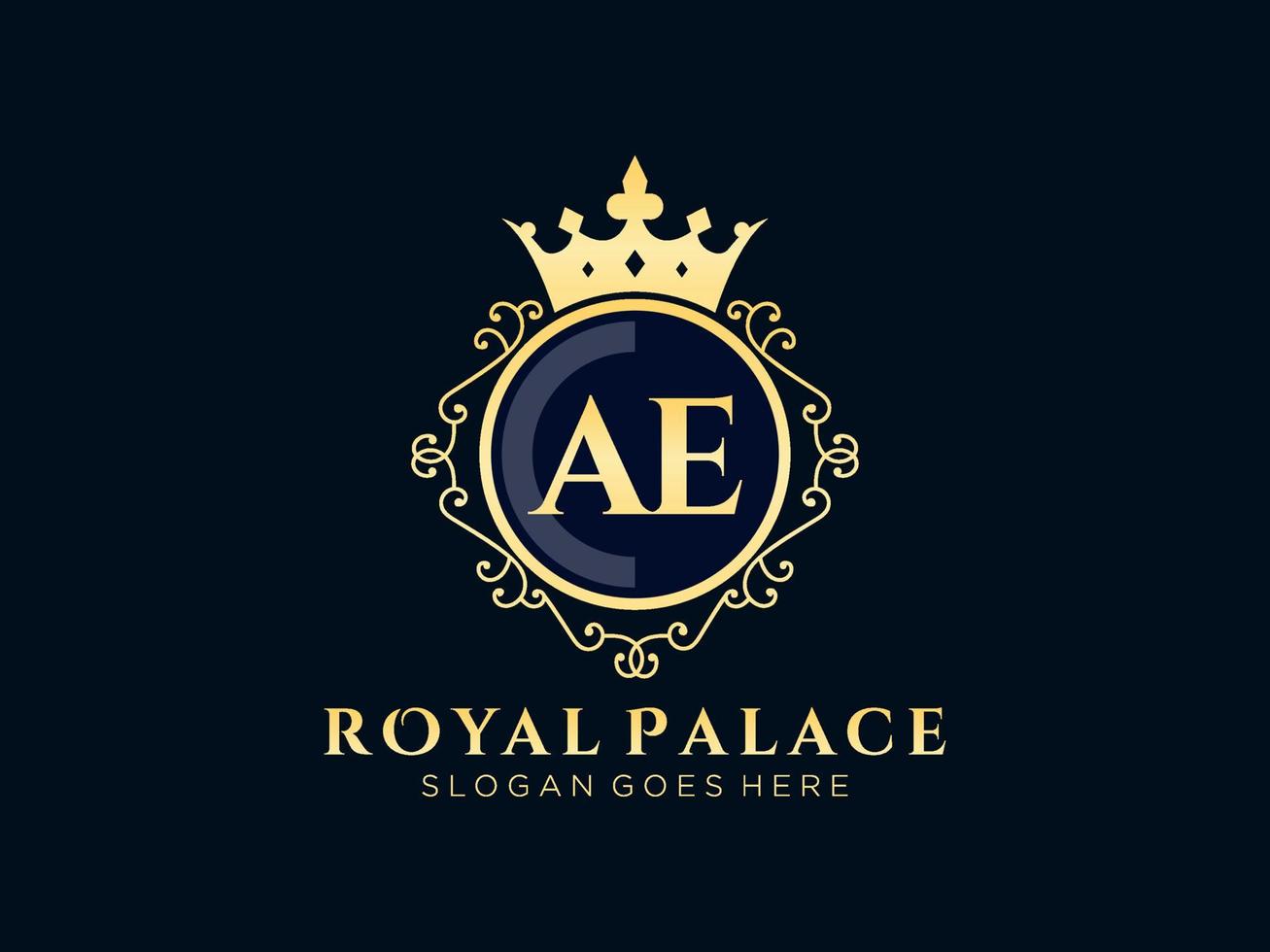 Letter AE Antique royal luxury victorian logo with ornamental frame. vector