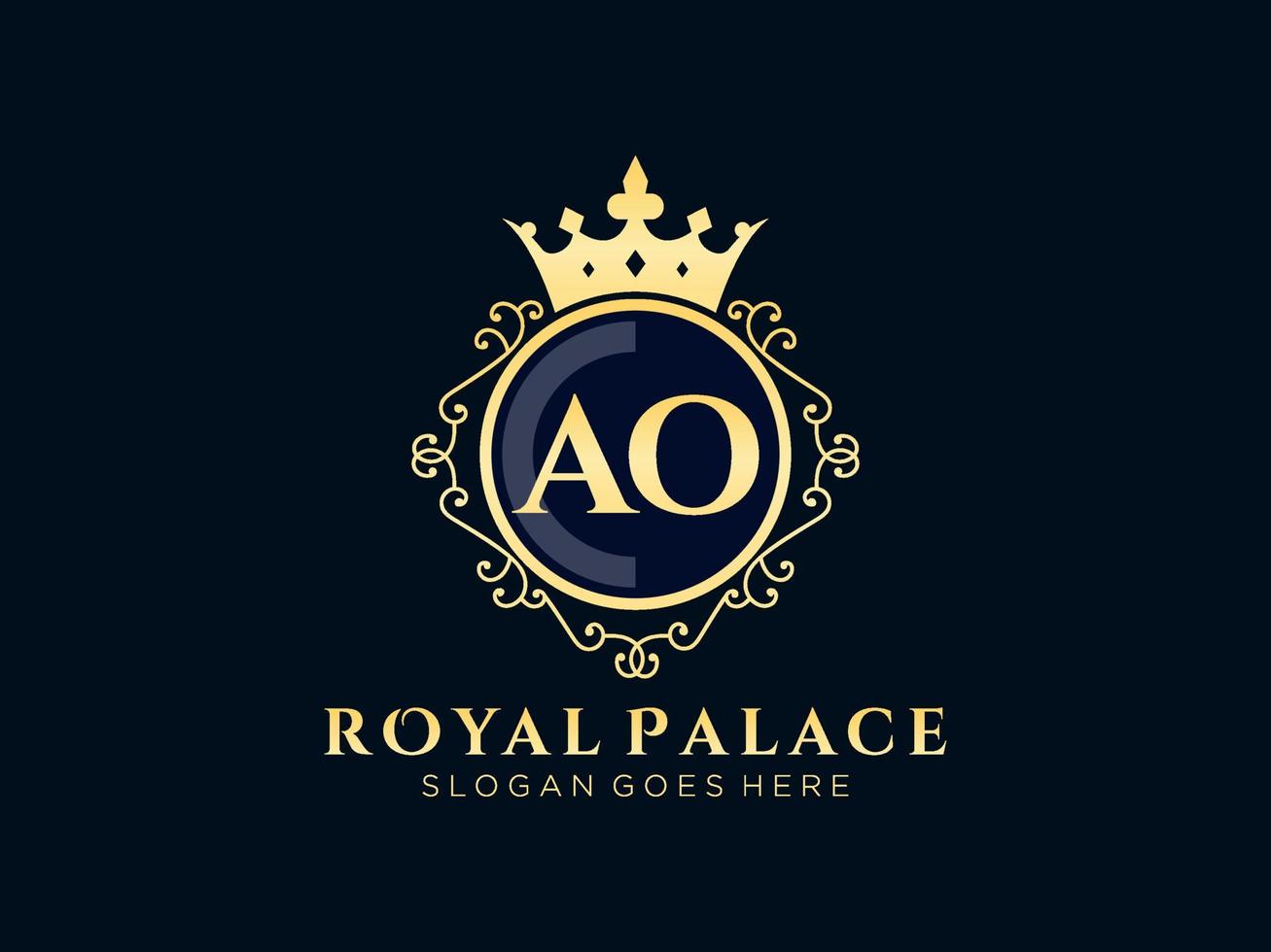 Letter AO Antique royal luxury victorian logo with ornamental frame.nt vector