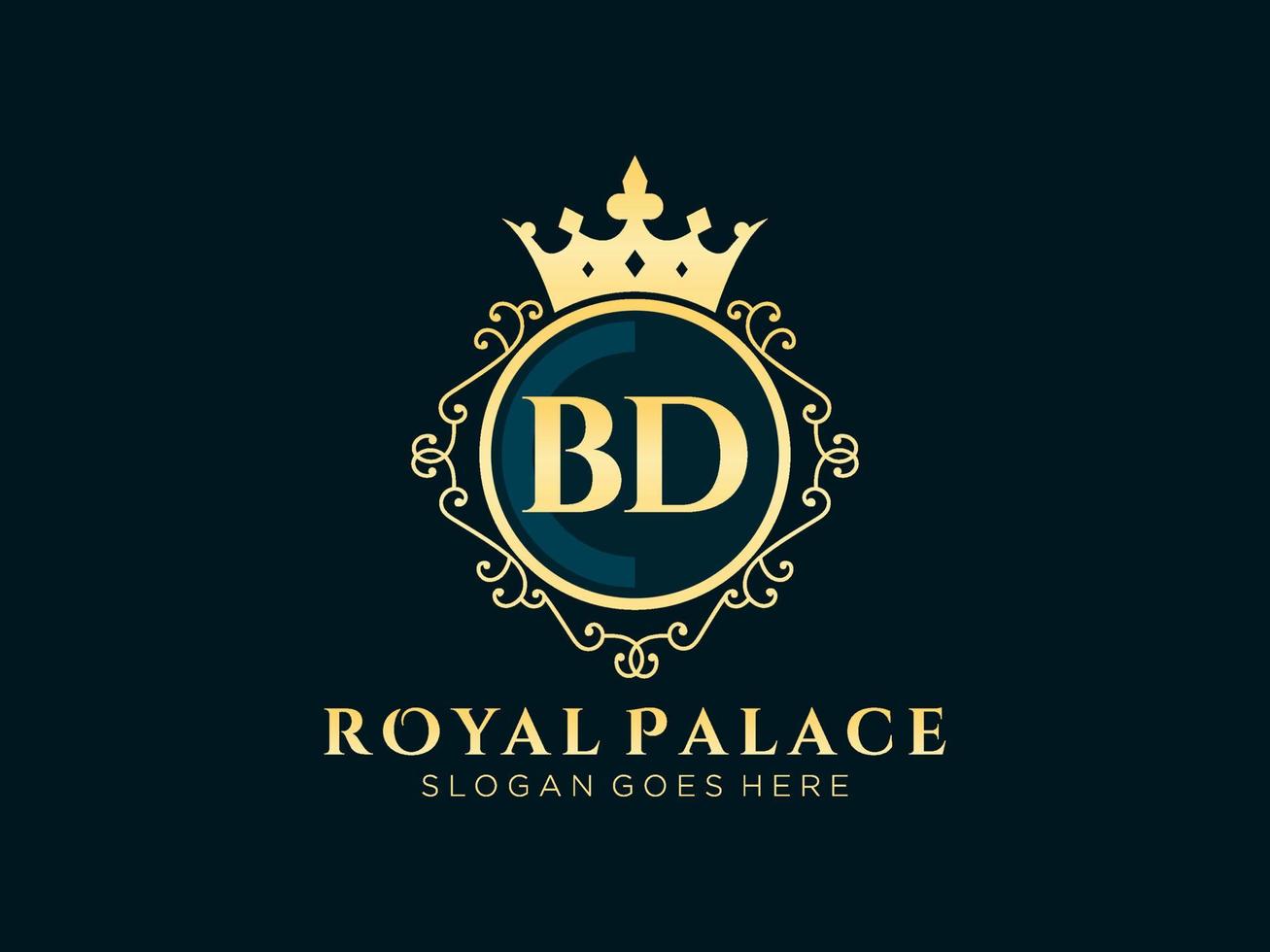 Letter BD Antique royal luxury victorian logo with ornamental frame.nt vector
