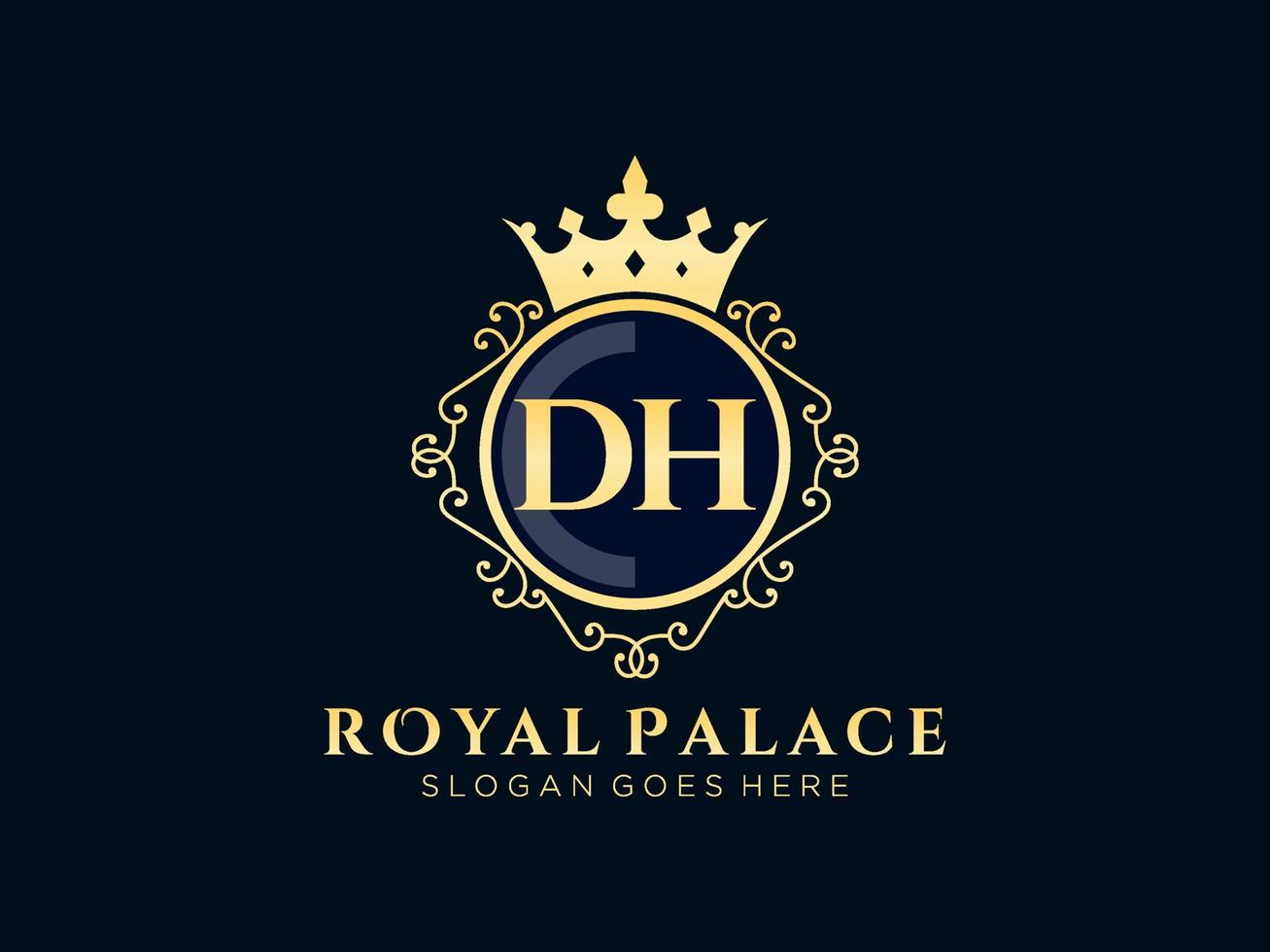 Letter DH Antique royal luxury victorian logo with ornamental frame.nt vector