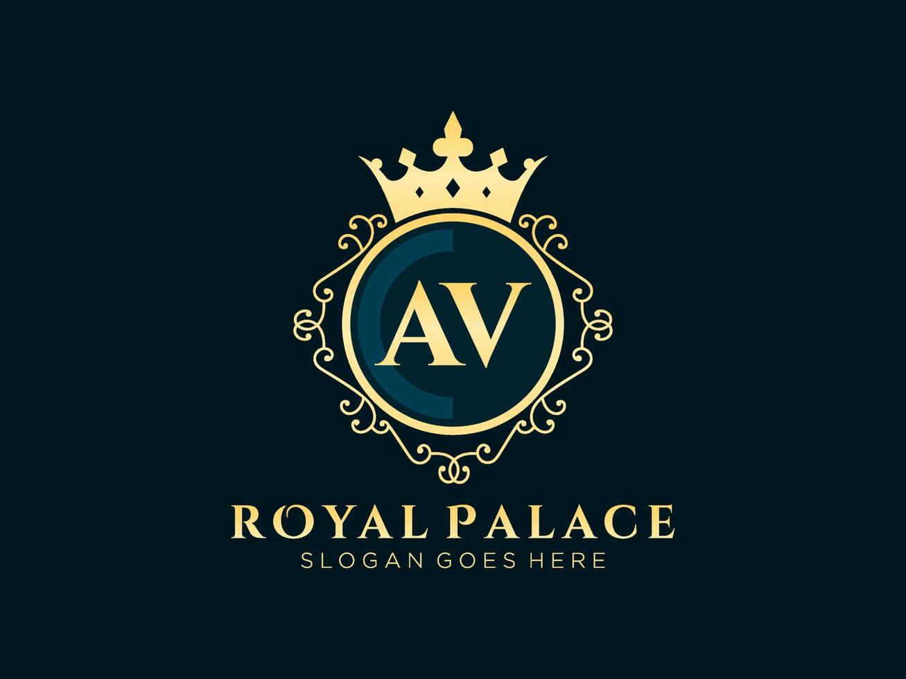 Letter AV Antique royal luxury victorian logo with ornamental frame.nt vector