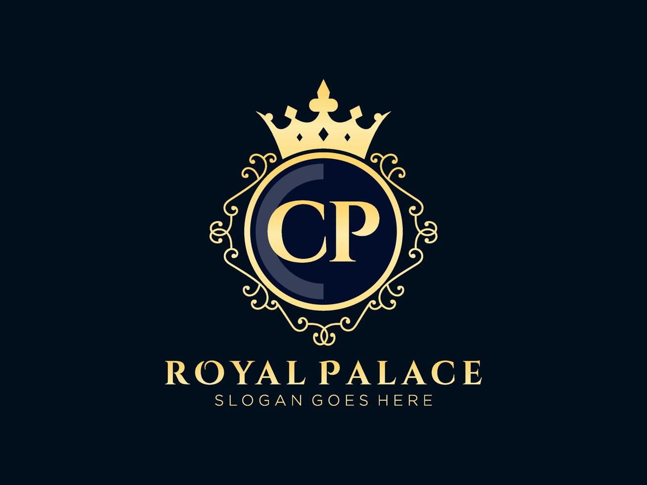 Letter CP Antique royal luxury victorian logo with ornamental frame.nt vector