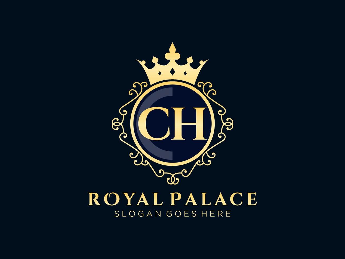 Letter CH Antique royal luxury victorian logo with ornamental frame.nt vector
