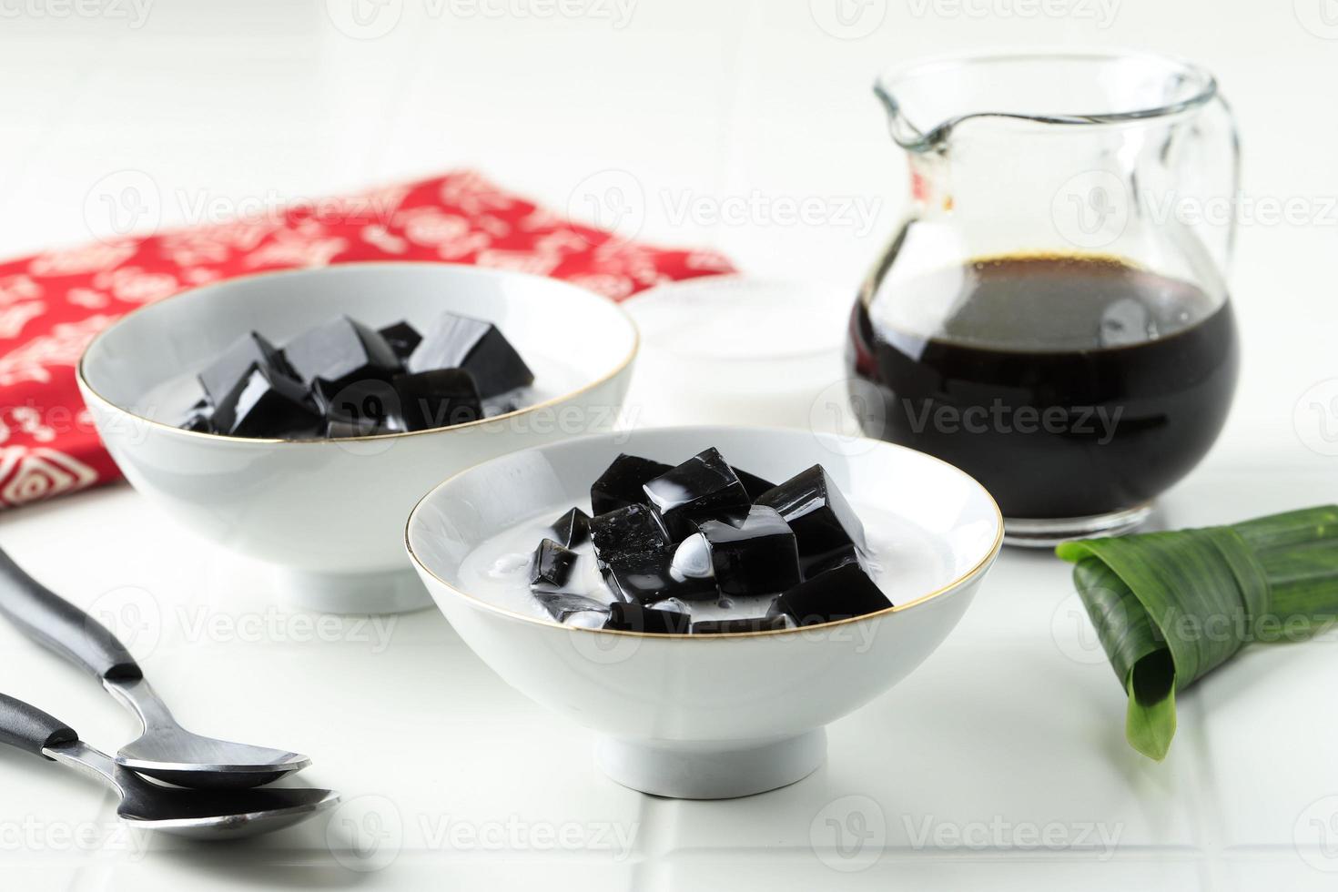 Cincau Hitam or Grass Jelly Mesona Chinensis. Southeast Asia Popular Dessert photo