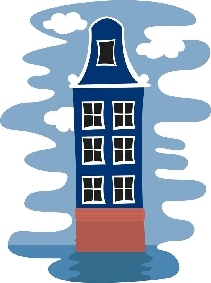 Blue tall house , illustration, vector on white background